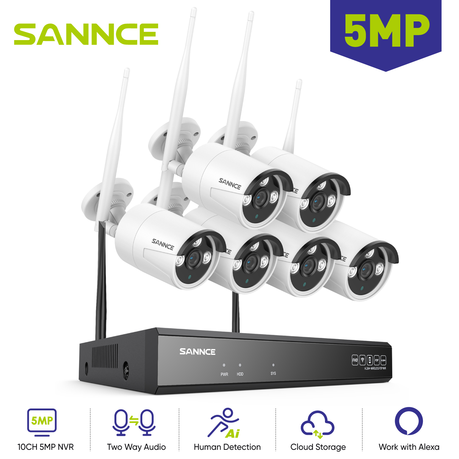 Home Security Systems With Cameras - SANNCE 6PCS 5MP Wifi Camera IP