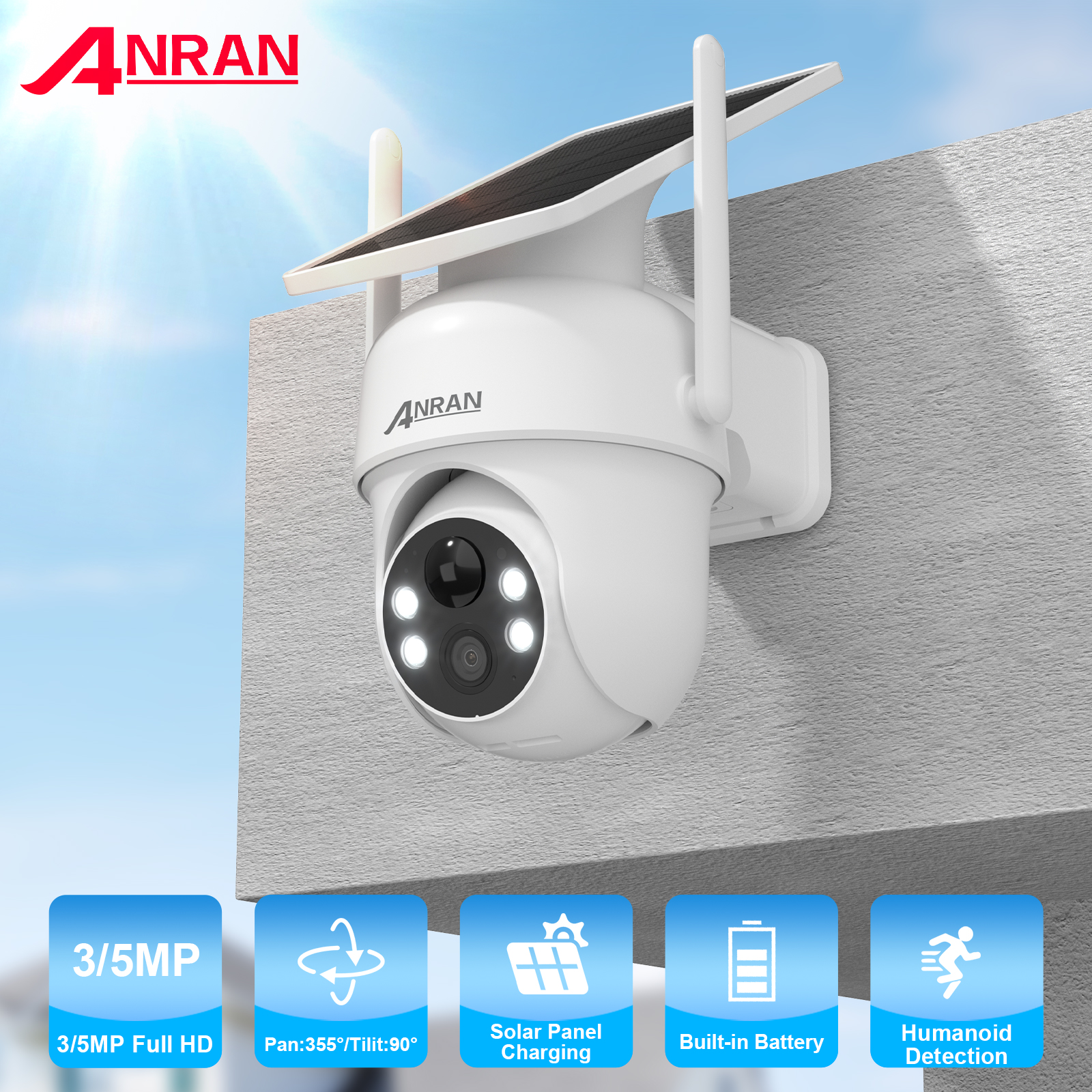 Home Security Eufy - ANRAN 2K 3/5MP Solar Camera 2.4G