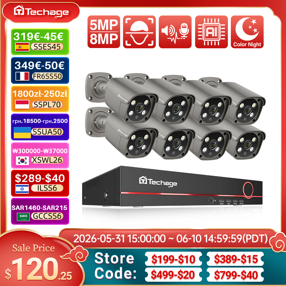 Home Security Outdoor Camera System - Techage 8CH 5MP 8MP Security Camera