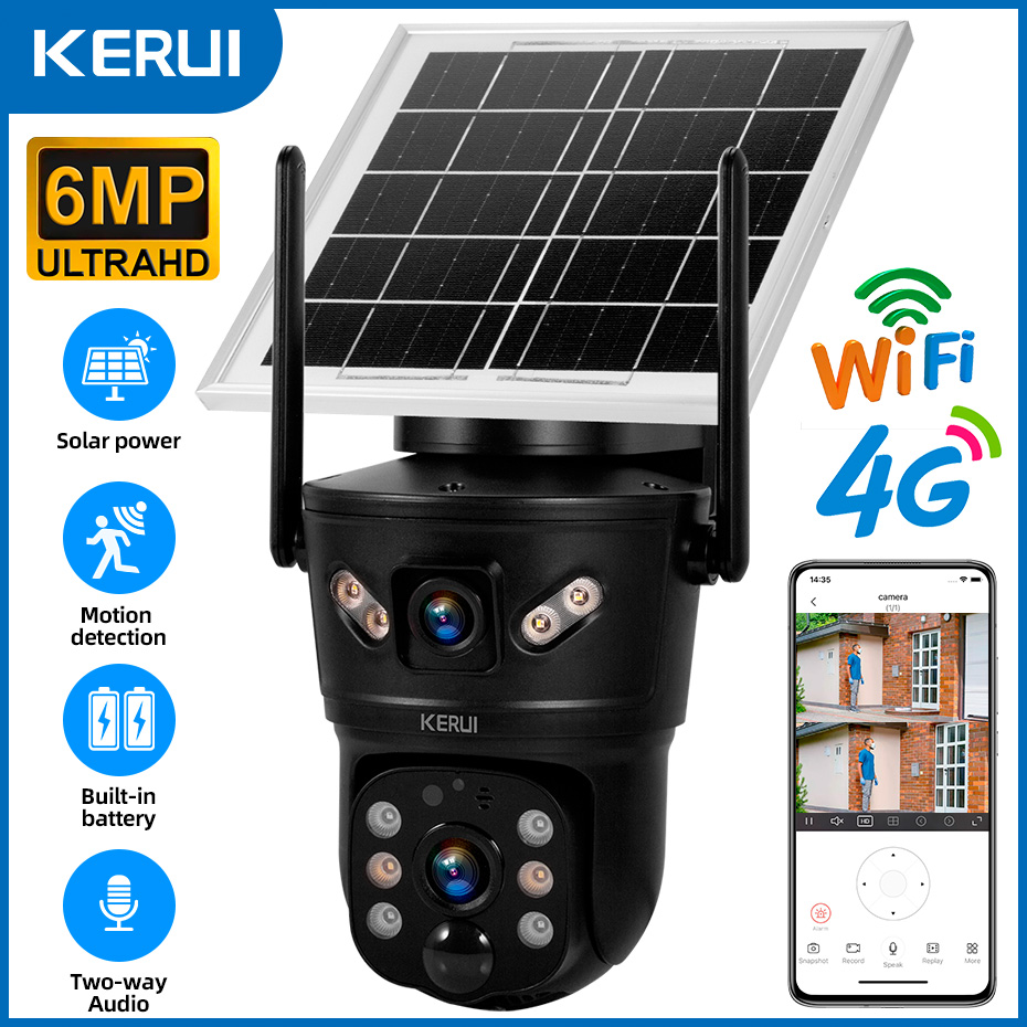 Home Security No Wifi - KERUI Outdoor 6MP Solar Camera 4G
