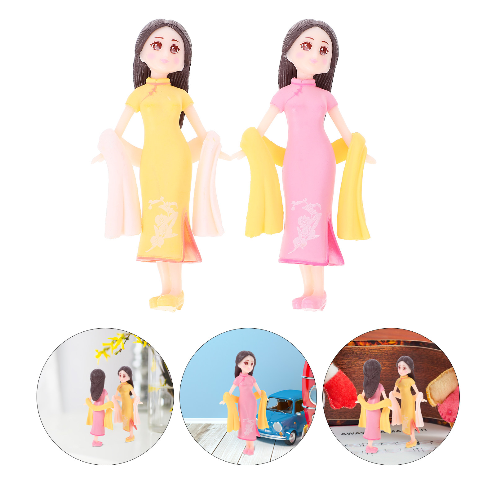 Home Security Officer - 2 Exquisite Resin Chinese Cheongsam Desktop
