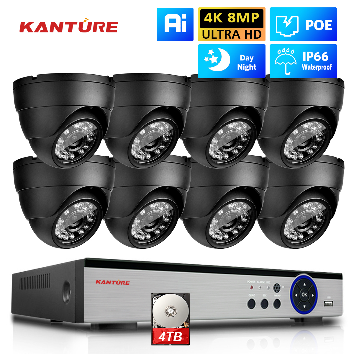 KANTURE 8CH 4K CCTV Camera Sys - Home Security Systems With Cameras บทวิจารณ์และราคา