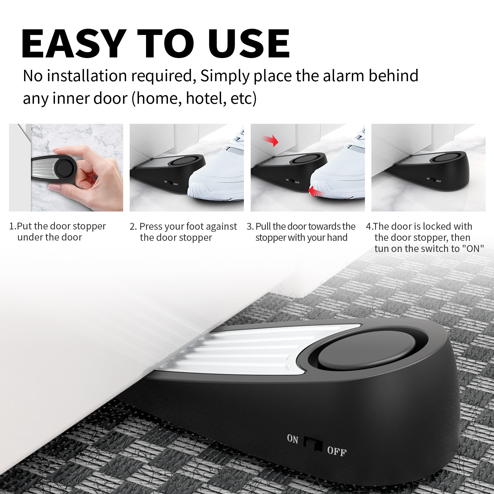 Wireless 130dB Door Stop Alarm - Door Wedge Alarm บทวิจารณ์และราคา