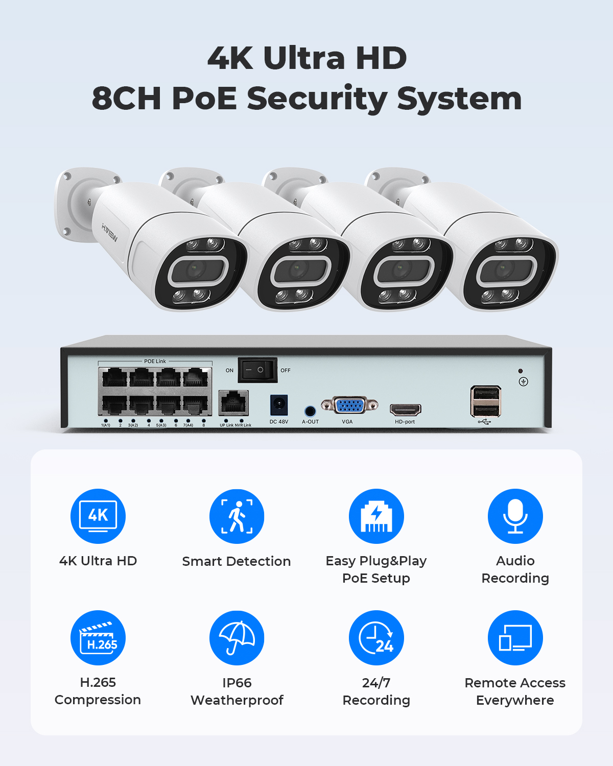 H.View 4K 5Mp 8Mp poe Cctv Sec - Home Security Kit บทวิจารณ์และราคา