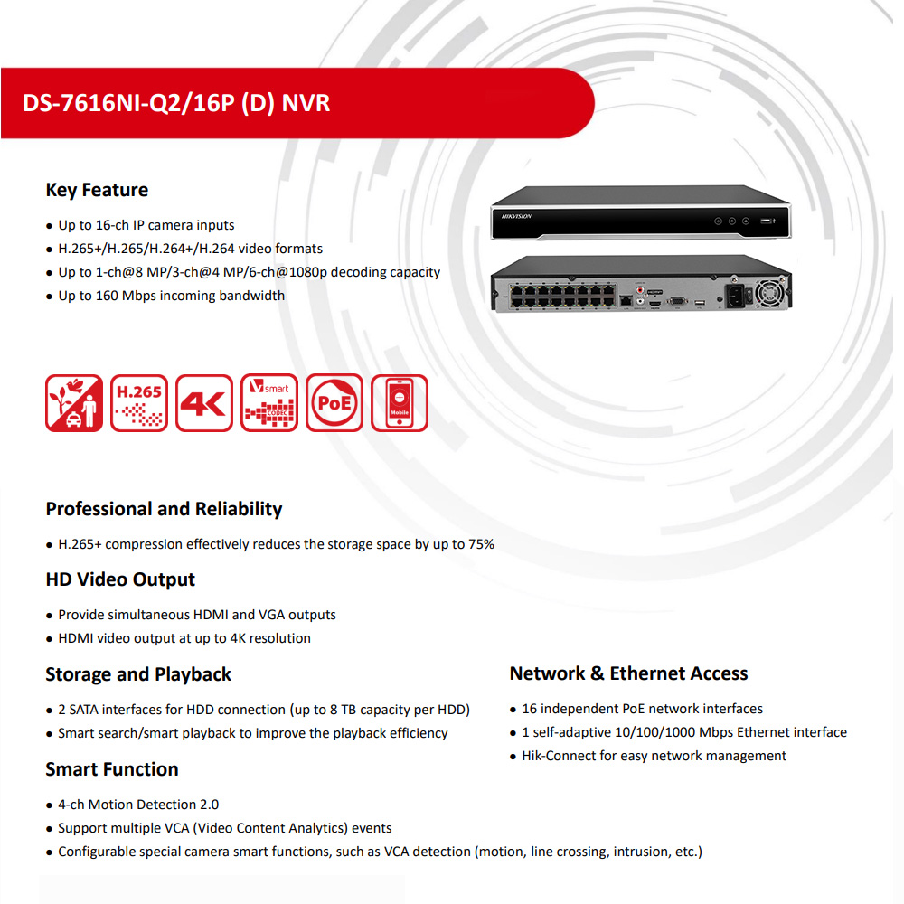 Hikvision NVR 16CH 1U 16 PoE 4 - Home Security Hikvision บทวิจารณ์และราคา