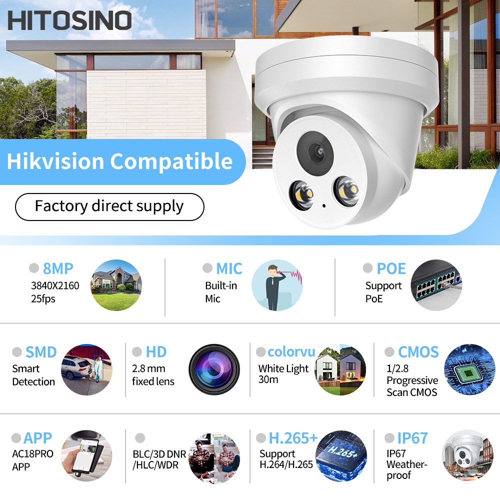 Hikvision Compatible 8MP 4K IP - Home Security Hikvision บทวิจารณ์และราคา